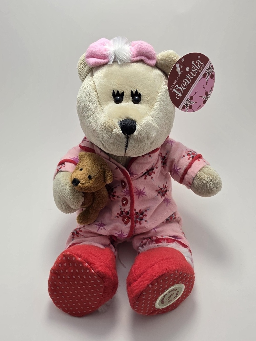 Starbucks Bearista Bear Plush Pink Pajamas Holding Baby Bear (9 inch)
